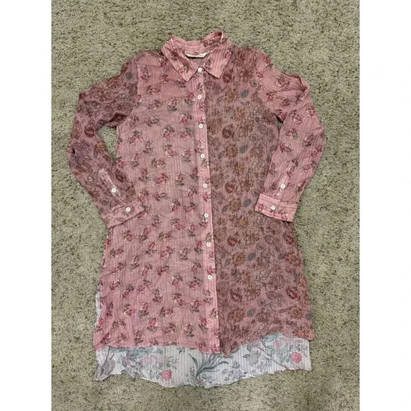 SOFT SURROUNDINGS Women Rose Floral Long Sleeve Tunic Dress Sheer Small Lagenlo - Picture 9 of 9